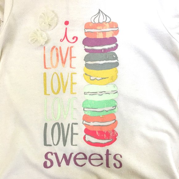 Cherokee "I Love Sweets" Colorful Macarons T-shirt, French Vanilla, Size 2 - Picture 4 of 6